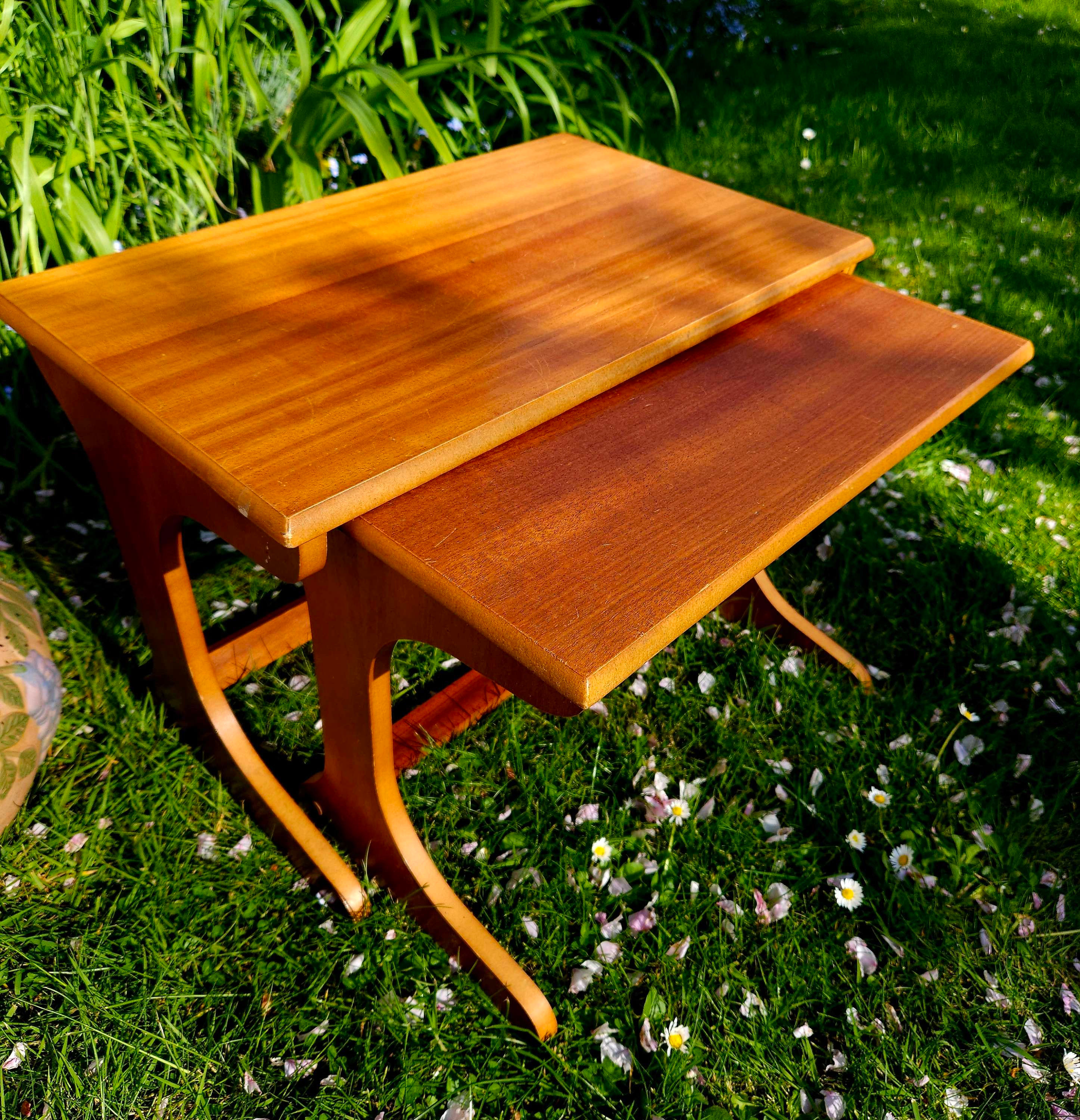 Nest of 2 small, mid-Century teak side tables