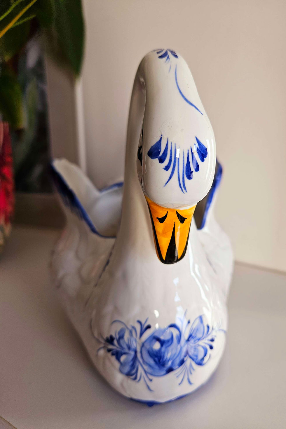 Thumbnail: Unusual, hand-painted swan plant pot, made in Portugal by R.C. Cal