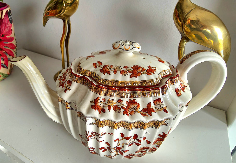 Thumbnail: Exquisite antique English fluted teapot by Copeland Spode in India Tree