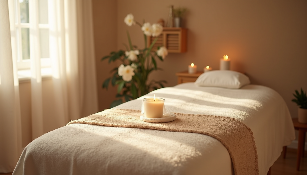 Serene atmosphere of a massage therapy room.