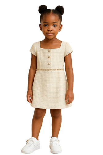 Cream Tweed Dress with Pearl Buttons Cream Tweed Dress with Pearl Buttons