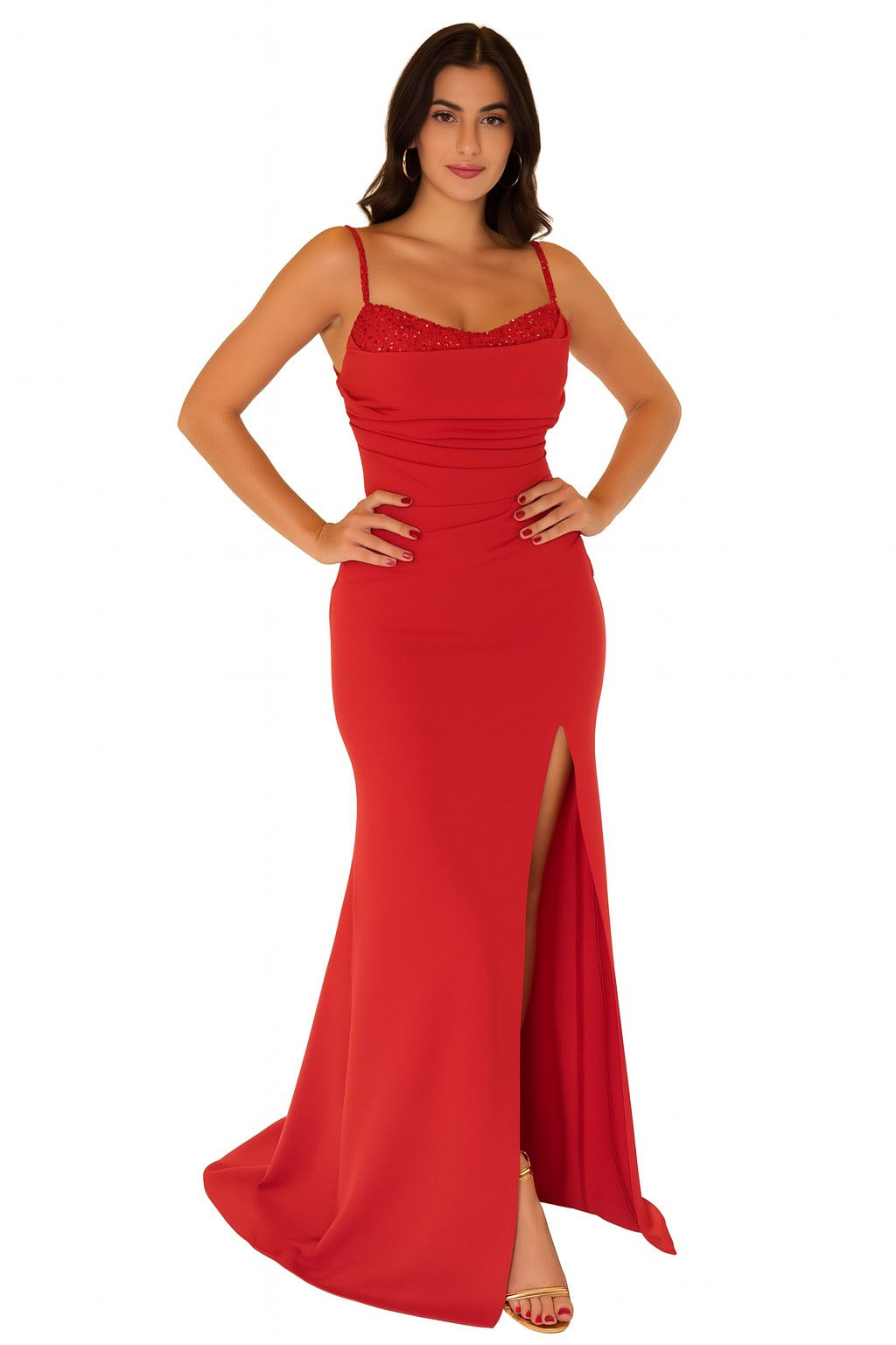 Red Long Dress With Spagetti