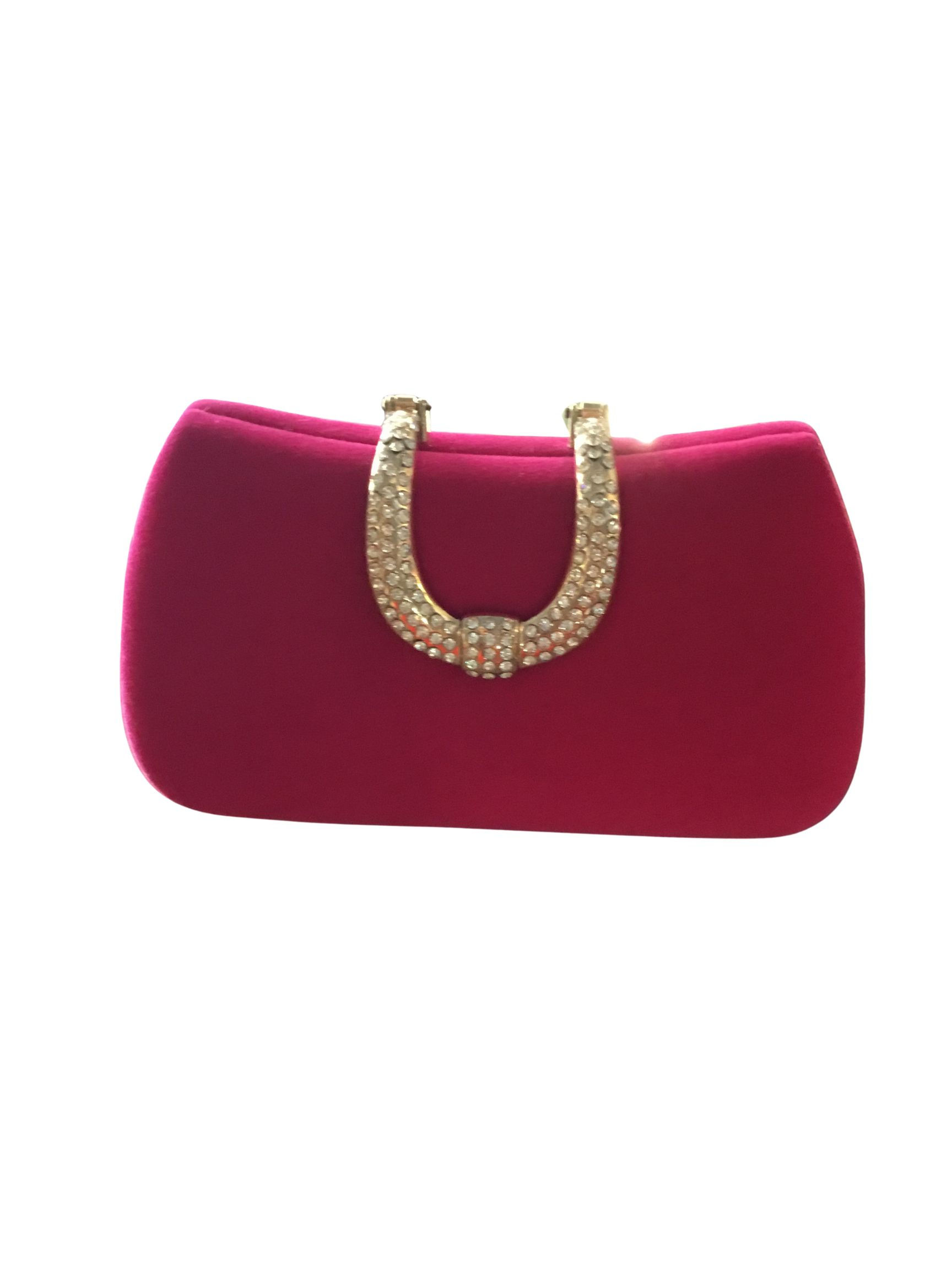 Fuchsia Velvet Clutch With Crystal Buckle (Bag)