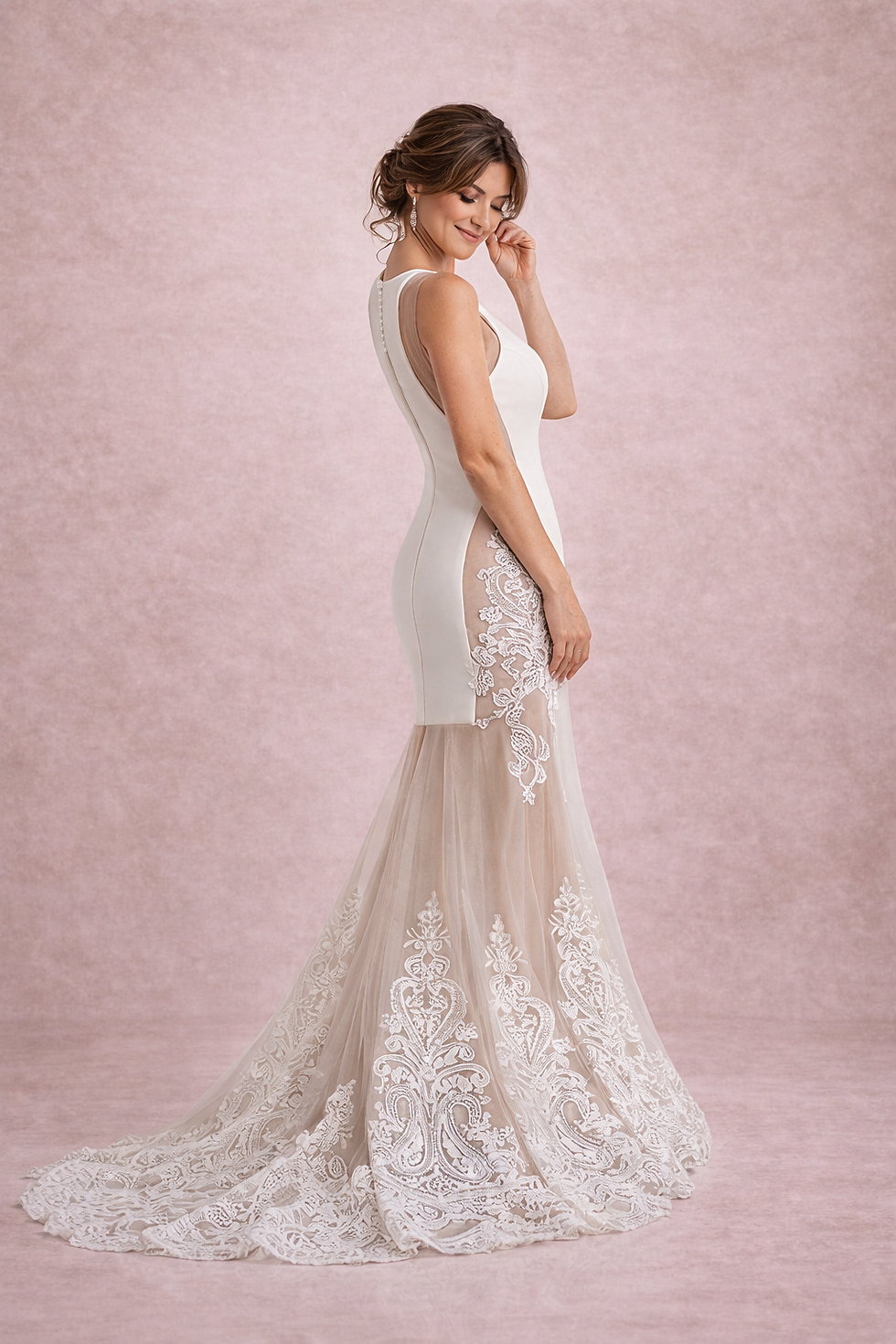 Thumbnail: Soft Nude Illusion Lace Mermaid Dress