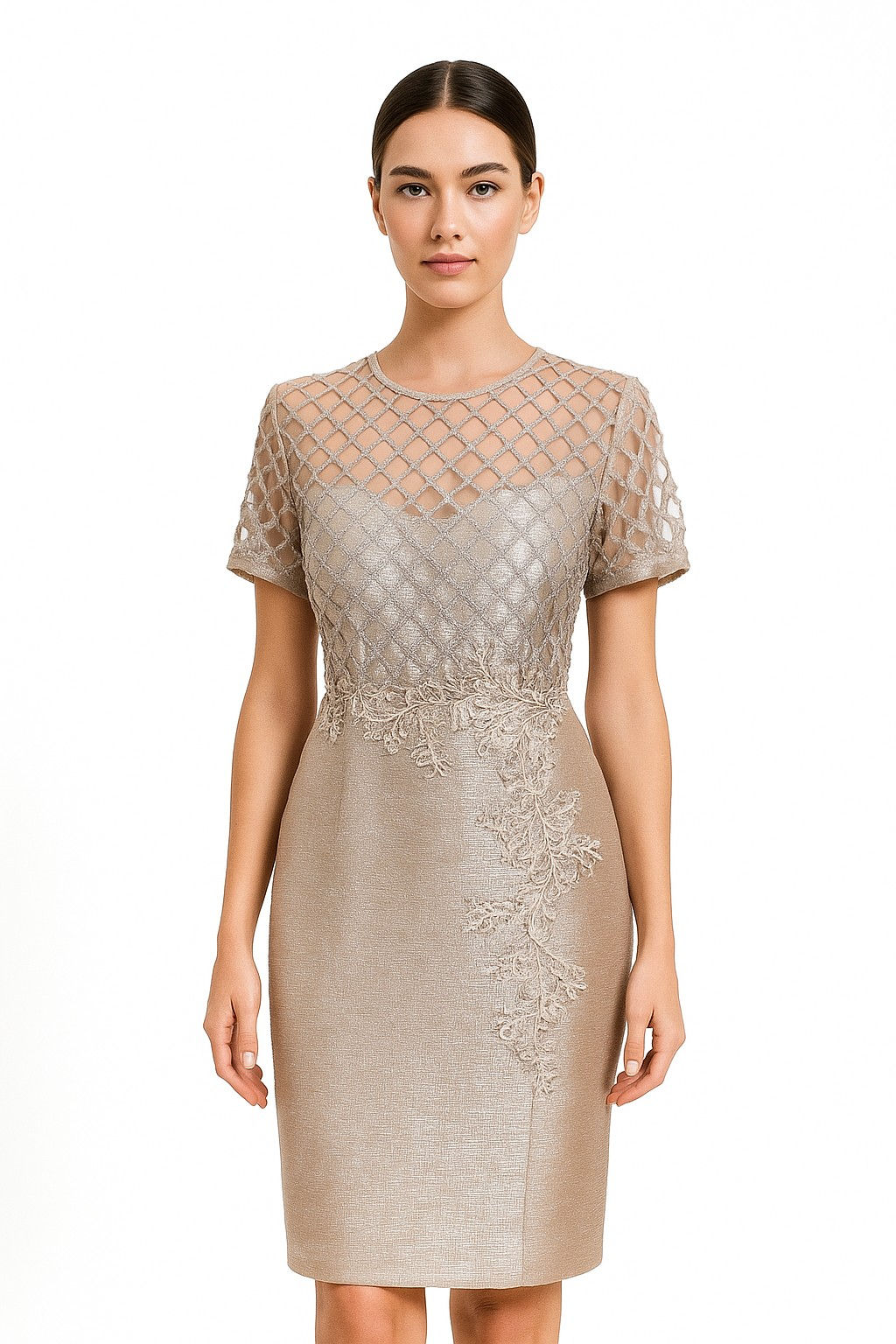 SHORT SLEEVE BEADED COCKTAIL DRESS