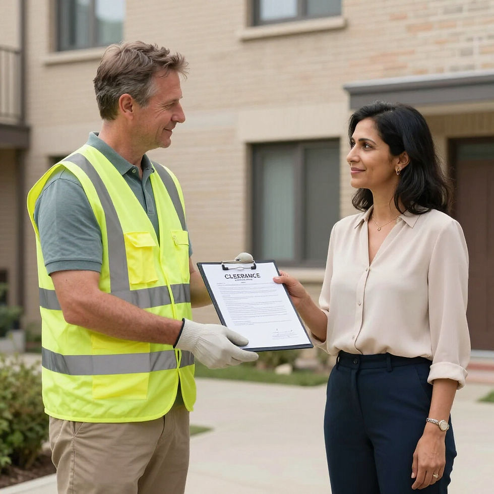 Independent asbestos assessor issuing an asbestos clearance certificate following successful asbestos removal in New Zealand.