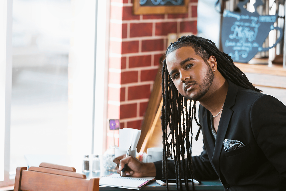 Man writing content for a business