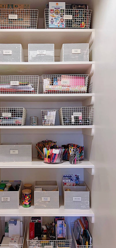 Closet organized with baskets