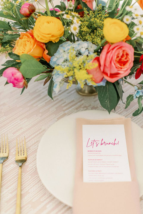 Flower bouquet on reception table