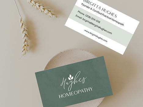 business card with logo for Hughes Homeopathy