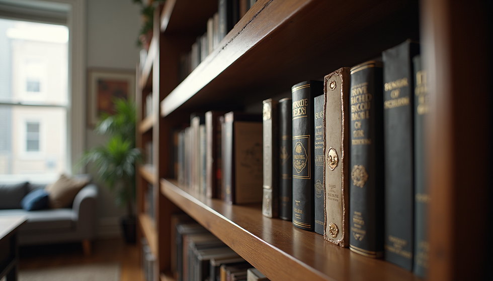 Books lined up on a book shelf