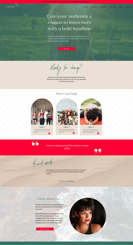 Emerald Wix website template for women in health and wellness