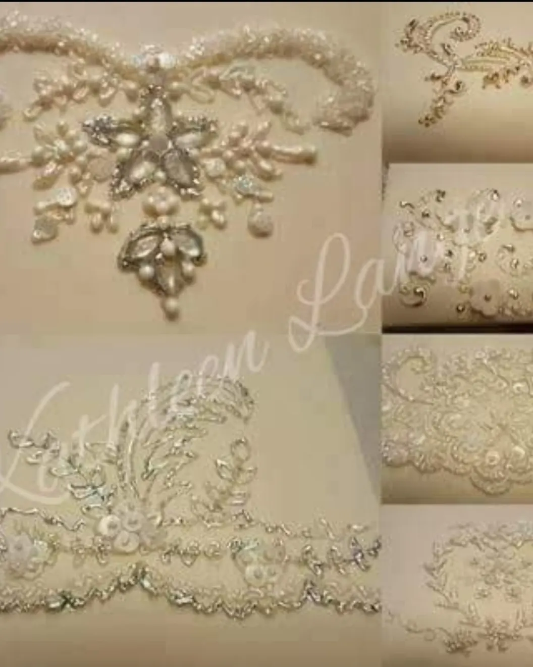 Edible Wedding Cake/Gown Lace, Stitching and Brooches