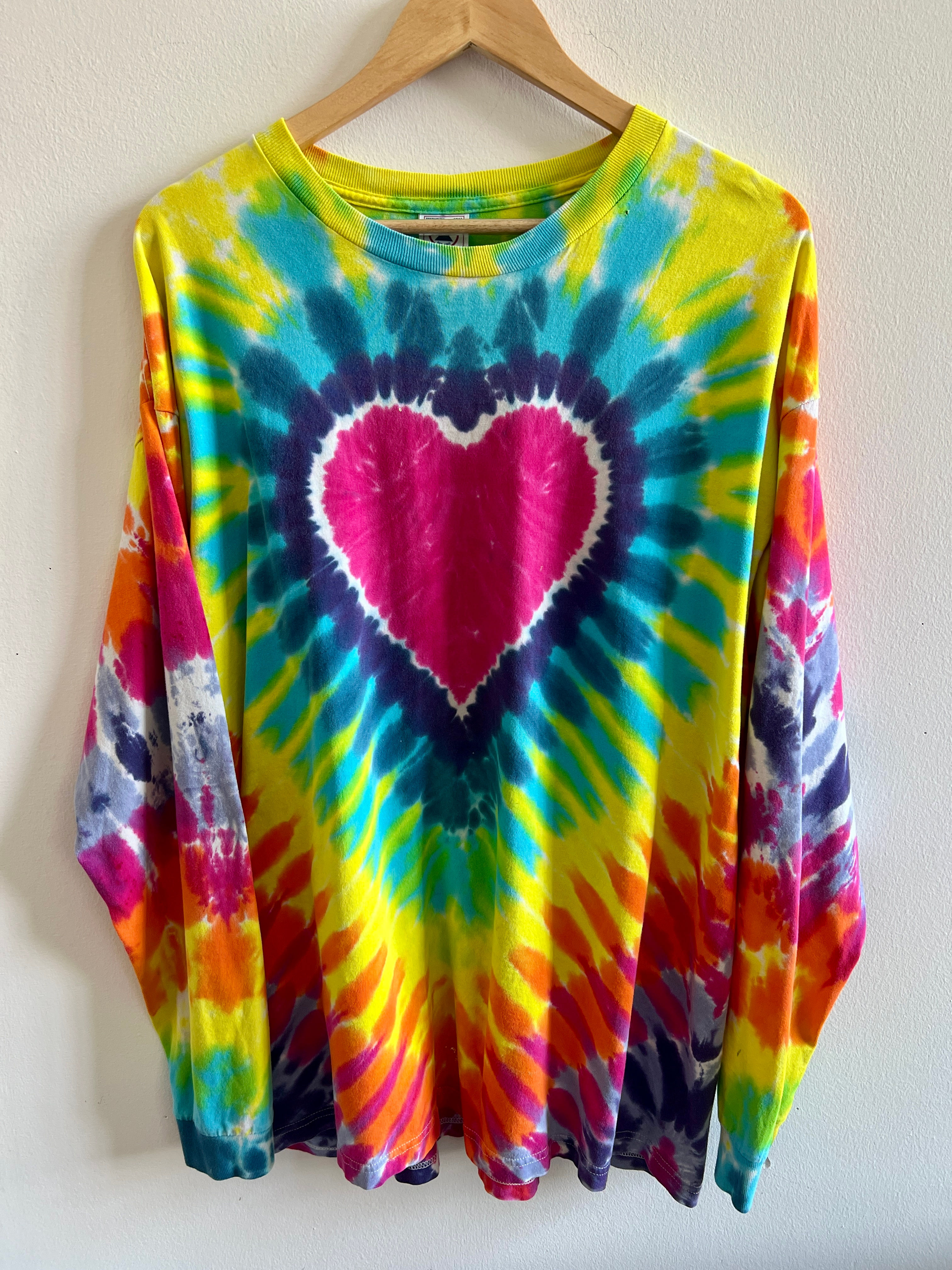 1990s Tie-Dye Heart Long Sleeve T-Shirt - XL