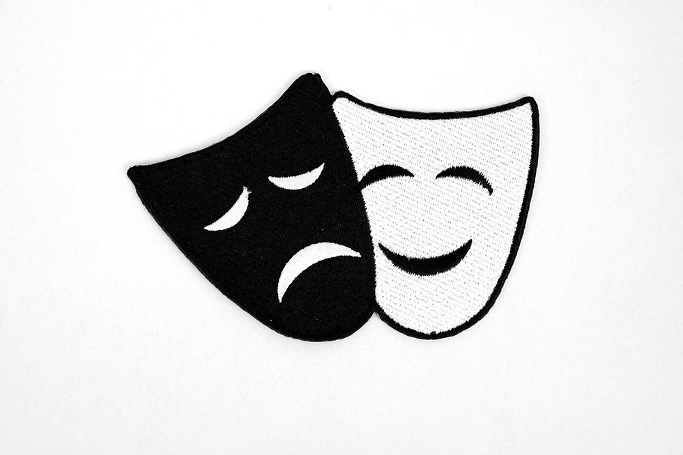 A graphic of comedy and tragedy masks for voice reels