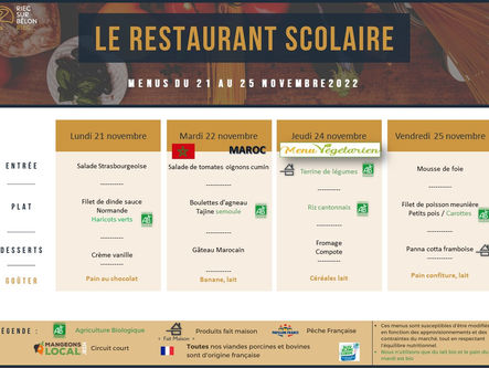 Restaurant scolaire - Menus du 21 au 25 novembre
