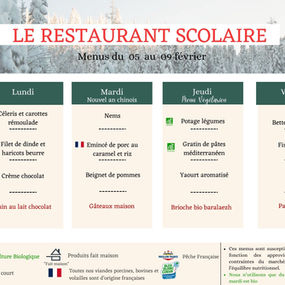 Restaurant scolaire - Menus du 5 au 16 février