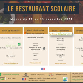 Menus restaurant scolaire du 11 au 22 décembre