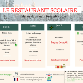 Menus du 15 au 19 décembre