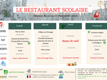 Menus du 15 au 19 décembre