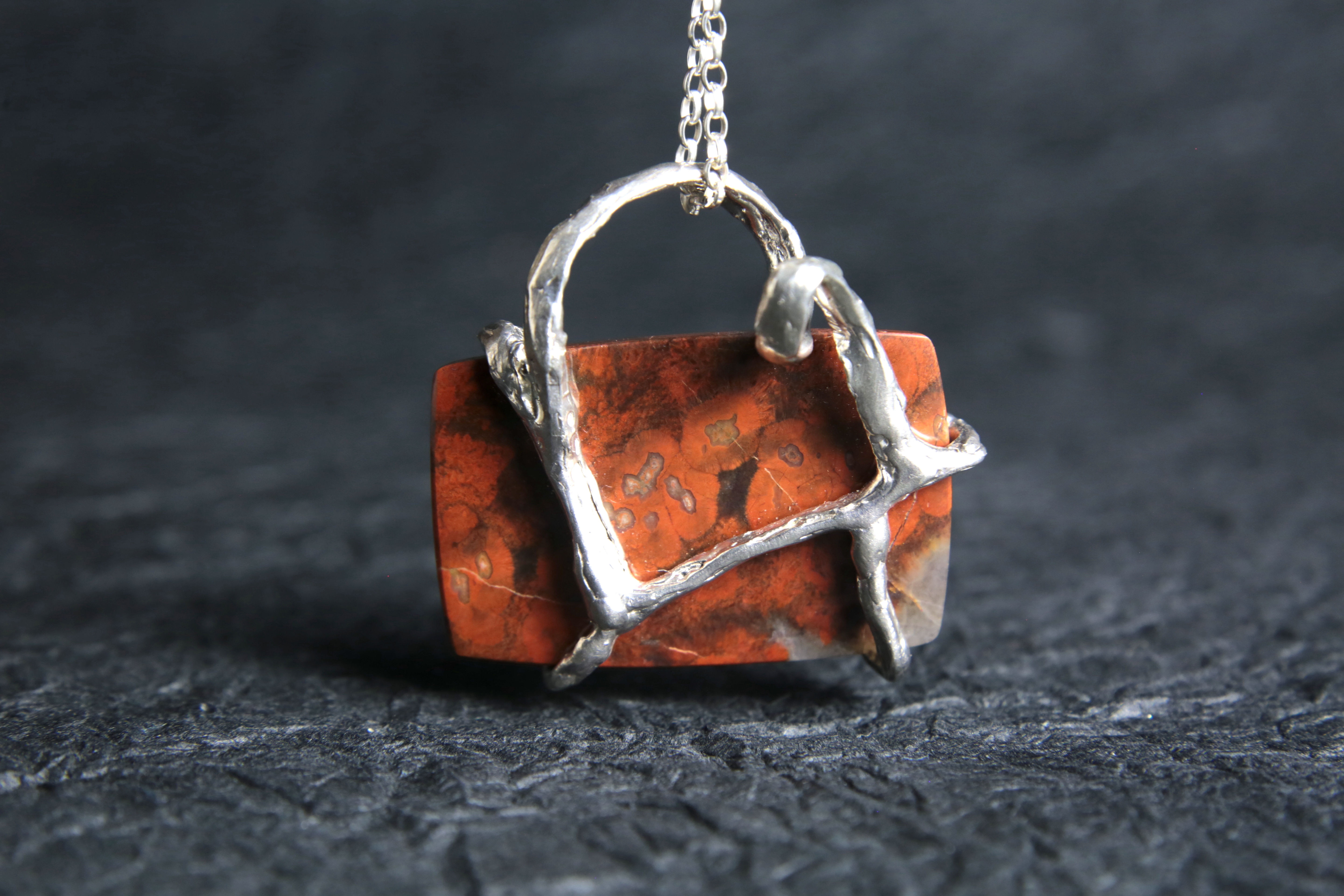 Poppy jasper pendant, organically wrapped in sterling silver