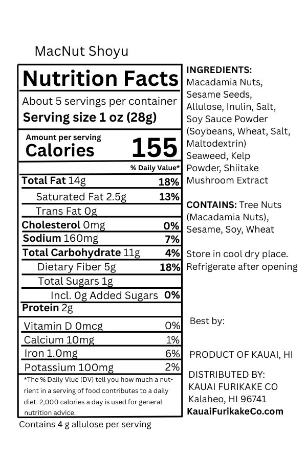 Thumbnail: MacNut Shoyu Nutrition Facts: 155 calories
