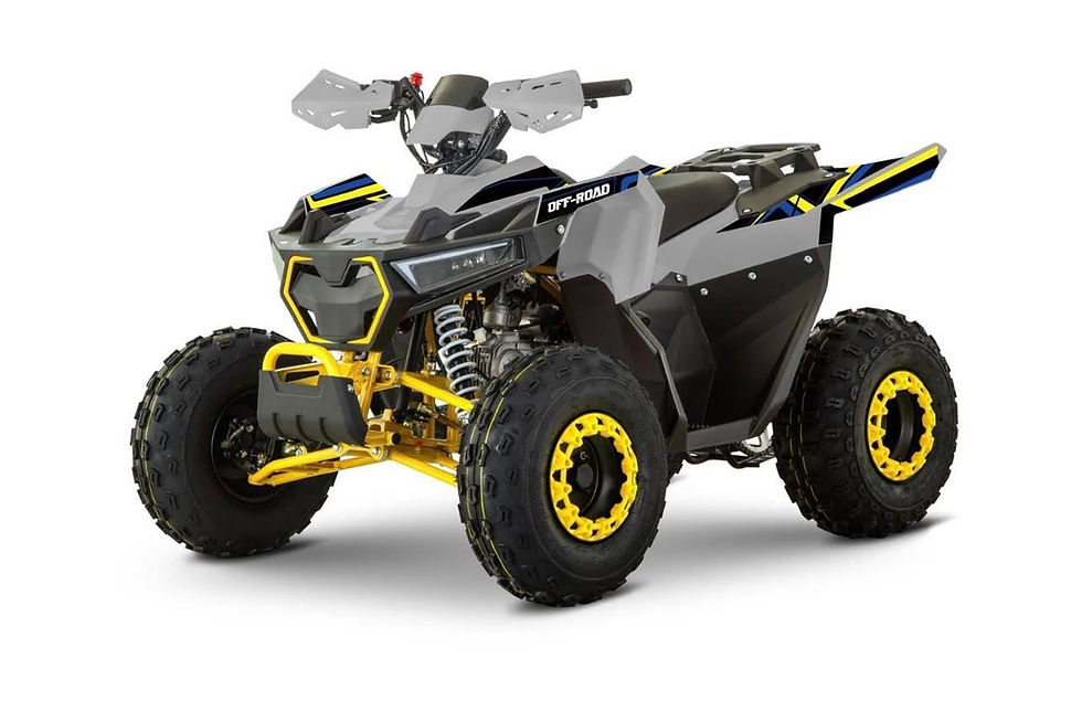 Quad sportivo grigio e nero con dettagli gialli