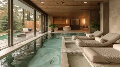Piscina interna riscaldata con comodi lettini relax.