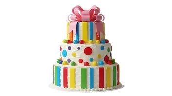 Torta a tre piani colorata con fiocco rosa e pois