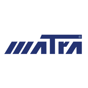 Logo blu del marchio Matra su sfondo nero