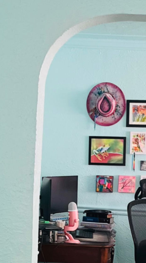 Hint of the view going into the dining room, that is now a work space and inspires creativity for Marlene 