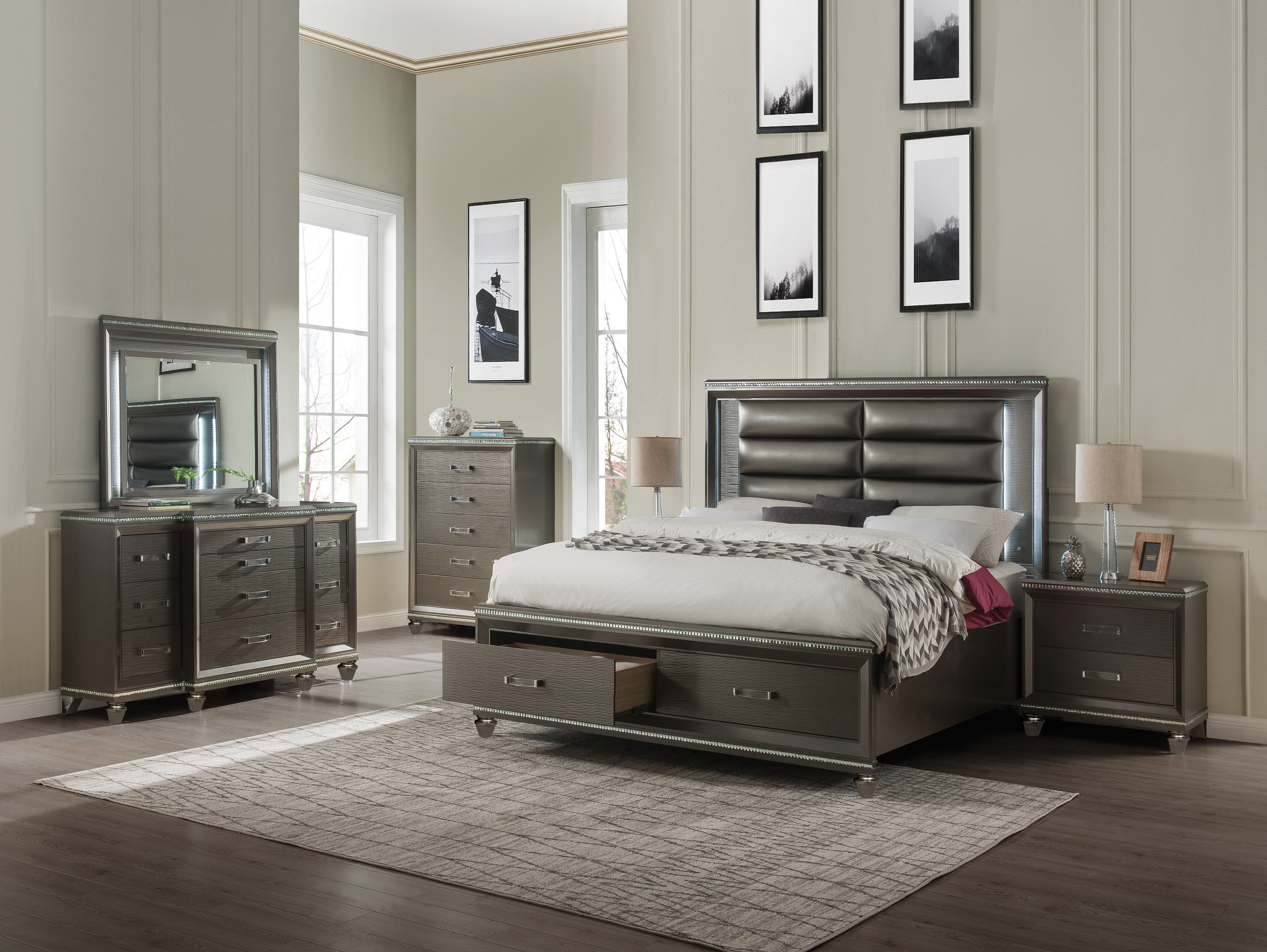 Eastern King Bed w/Storage (LED)