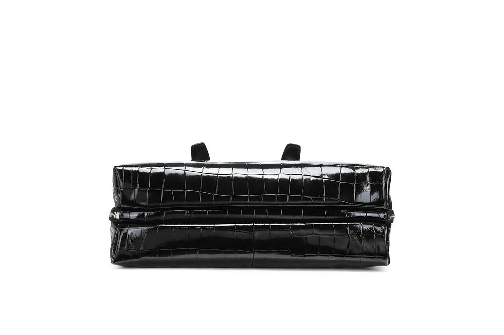 Thumbnail: black leather Boston style leather bag with very fine leather botton