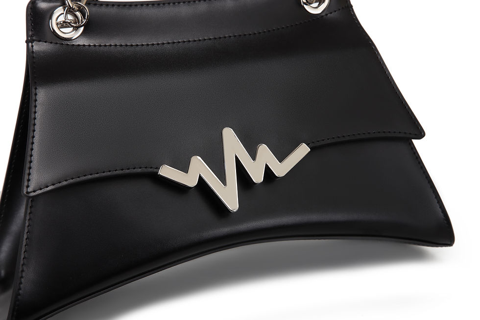 Thumbnail: women black leather handbag with a heartbeat shape lock details
