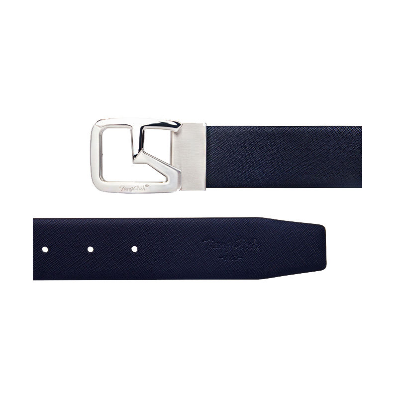 Thumbnail: a blue leather men's belt with silver buckle 
