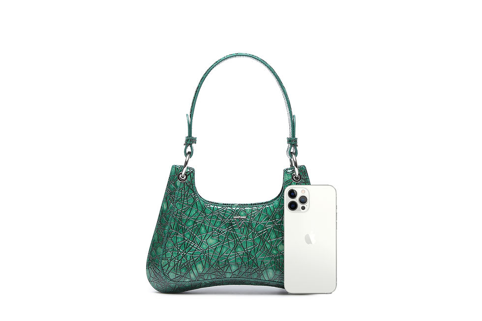 Miniature : Jade colour leather with porcelain design handbag capacity