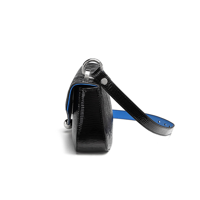 Thumbnail: black leather women handbag with long shoulder strap 