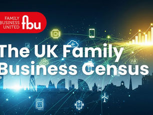 The UK Family Business Census title set against a background of a London skyline plus the FBU logo