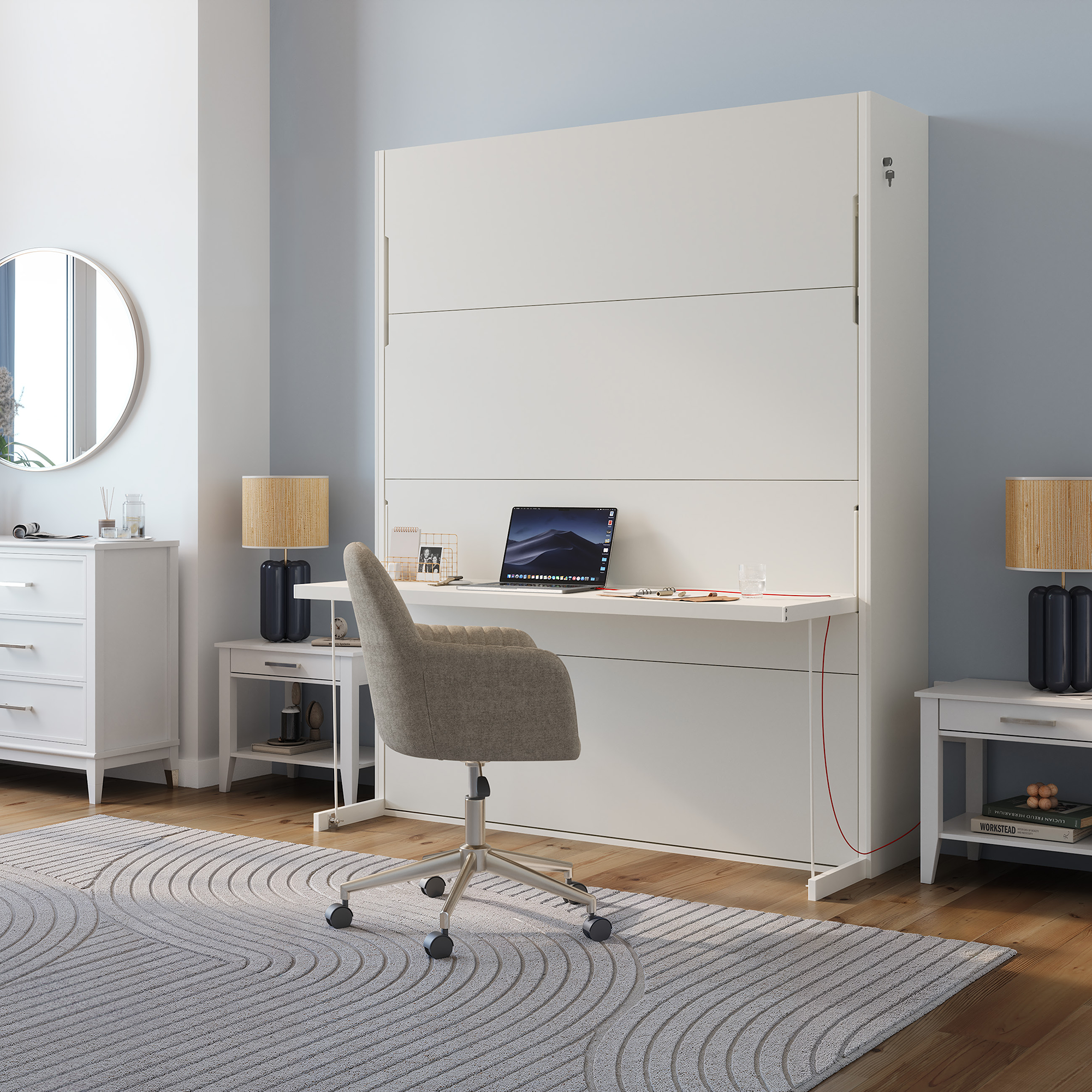 Adelaide Queen Murphy Bed with Desk - White