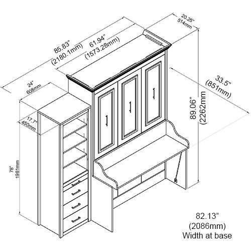 Thumbnail: Coventry Full Wall Bed with Desk and 1 Storage Towers