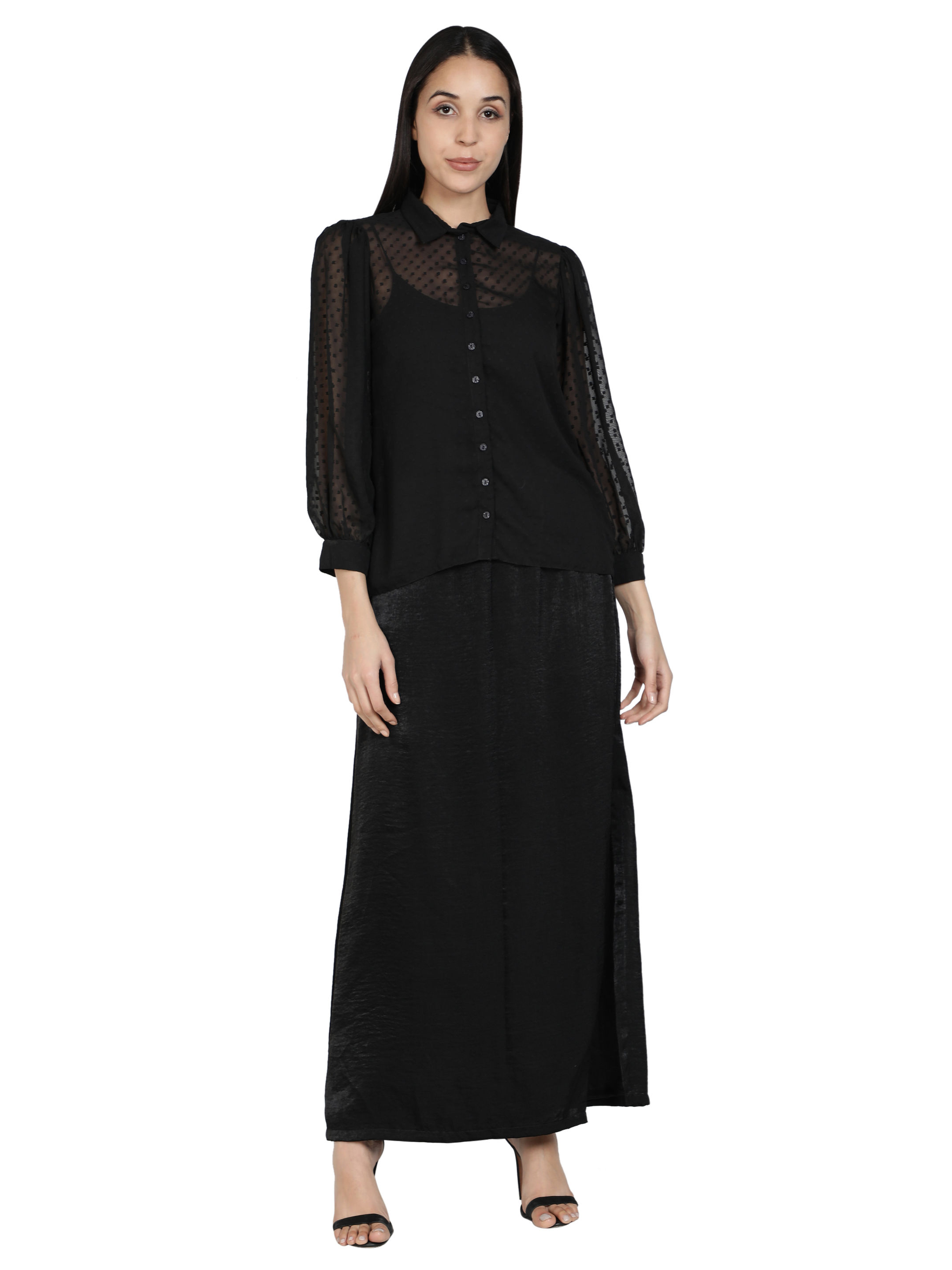 Black Jacquard Skirt Set