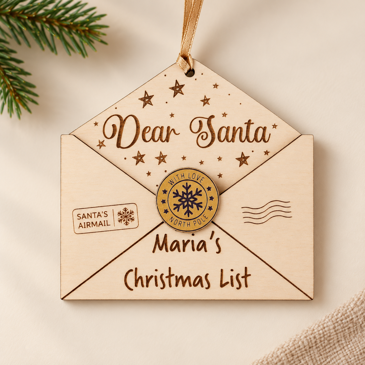 Wooden Letter to Santa Christmas Ornament