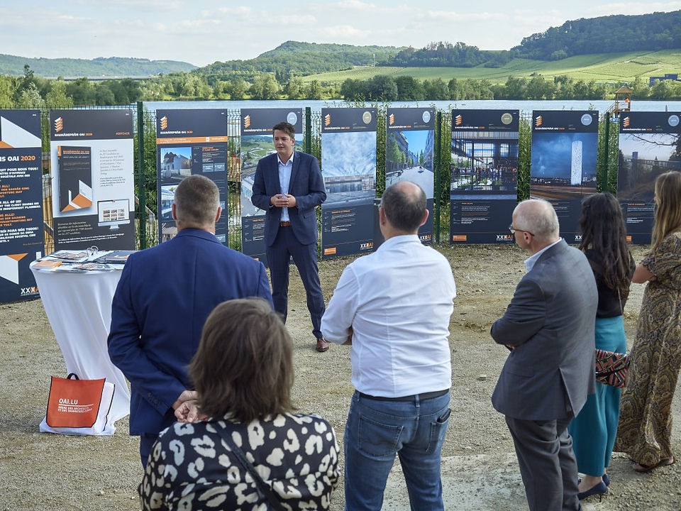 Schéma architectural à Schengen, expo OAI 2021 : innovation et héritage capturés dans une ville symbolique.