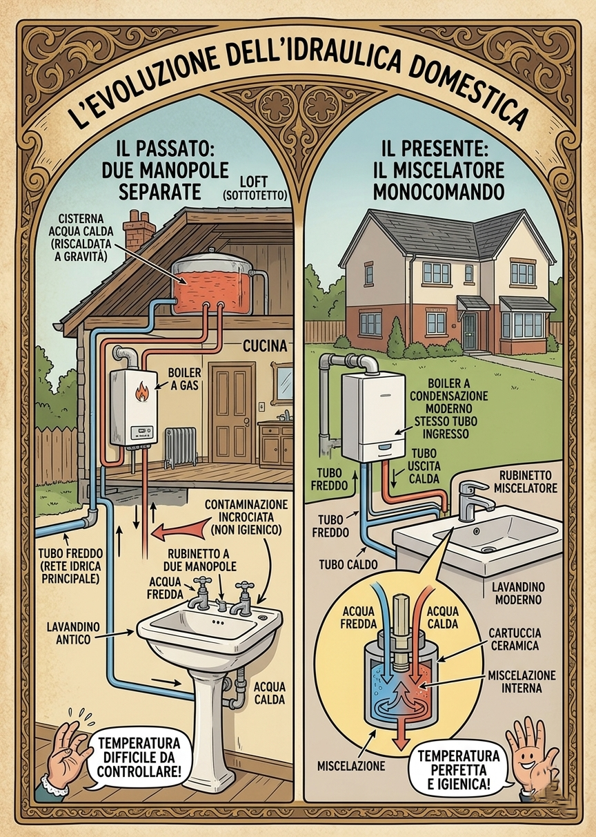 Due rubinetti separati: una storia di acqua sporca (e come siamo arrivati al miscelatore) 🚰