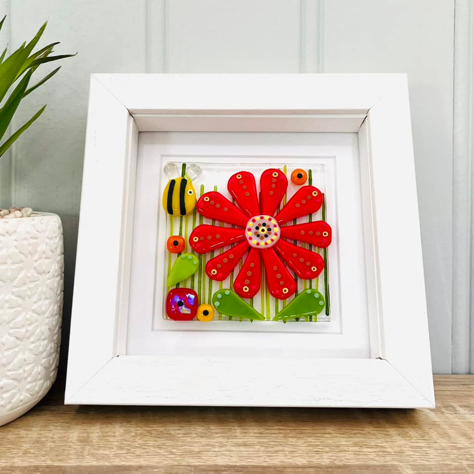 Fused glass birds and bees floral art