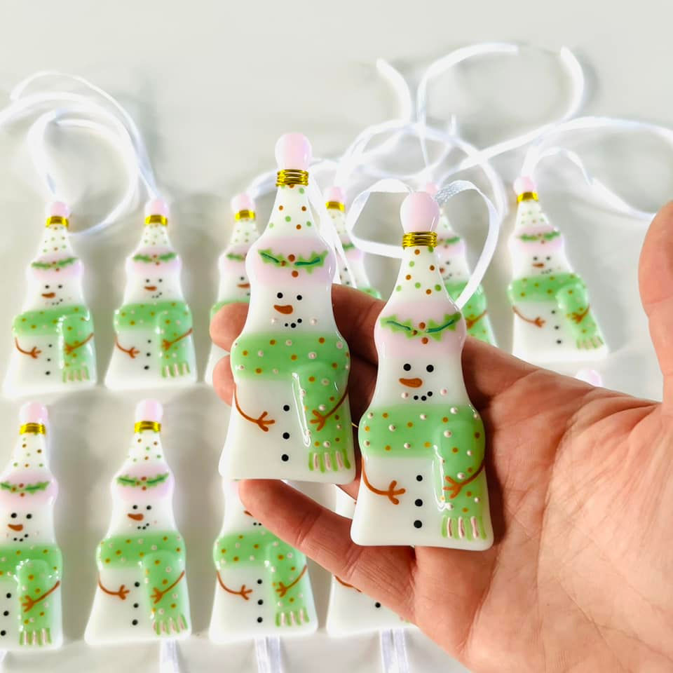 Fused glass snowman decoration
