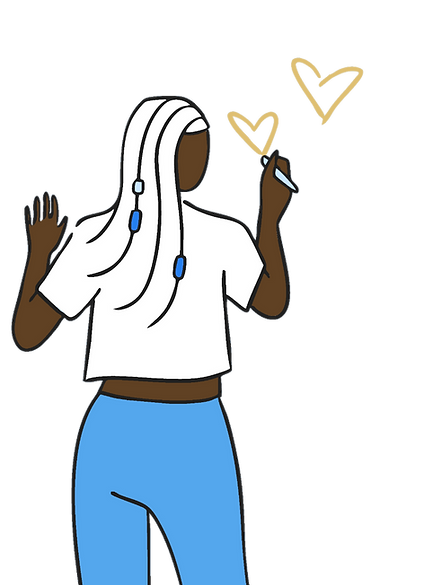 Women drawing hearts in a board