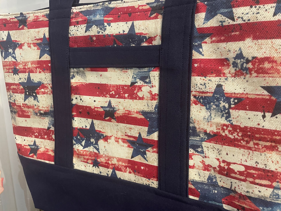 Close up of the custom stars and stripes canvas fabric.