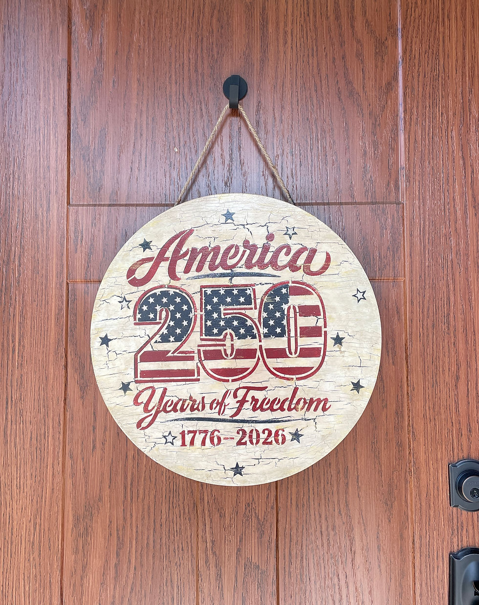 image of America's 250th anniversary wooden sign for outdoors as well as inside.