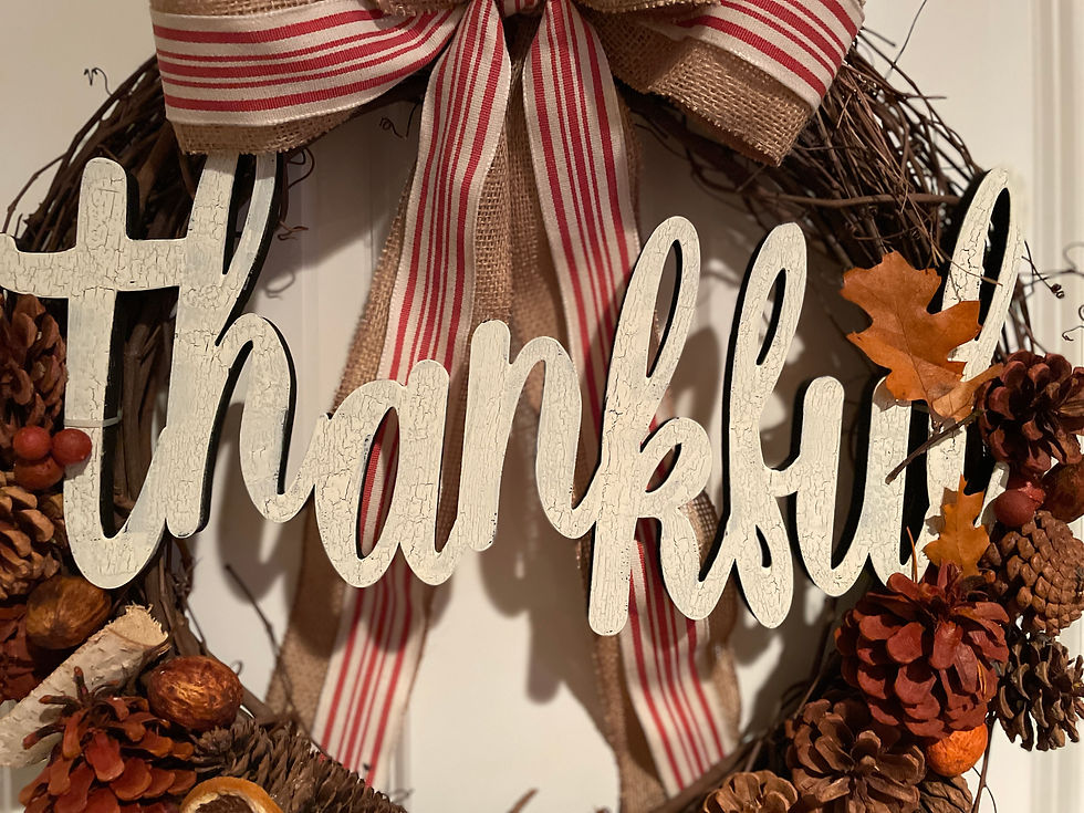 Close up view of the "Thankful" sign
